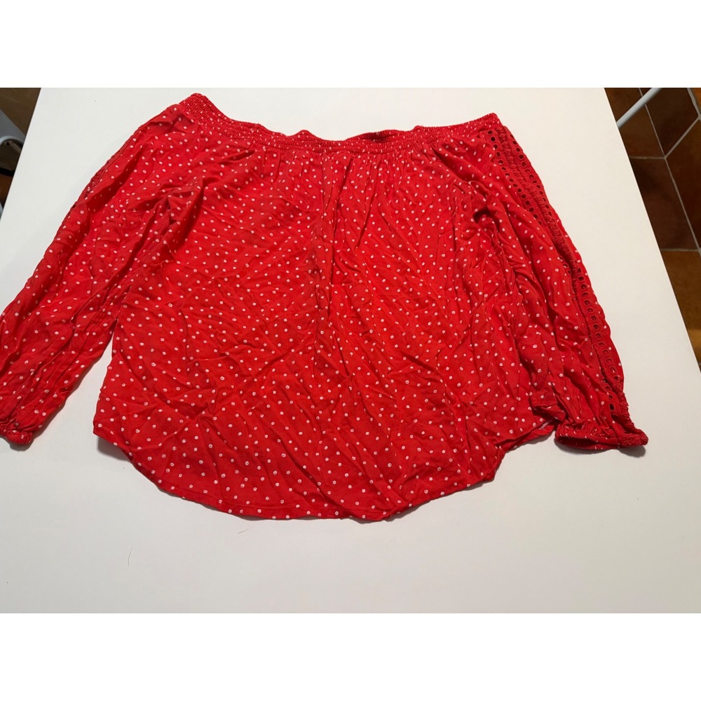 Maurices Red Polka Dot Off The Shoulder Eyelet Lace Sleeve Blouse Plus Size 0X